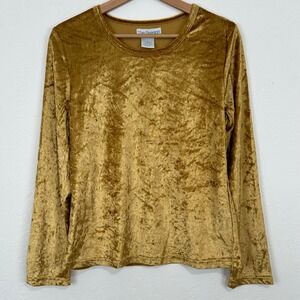 The Paragon Womens Boho Whimsical 90s Top Sz S Gold Crushed Velvet Long Sleeve